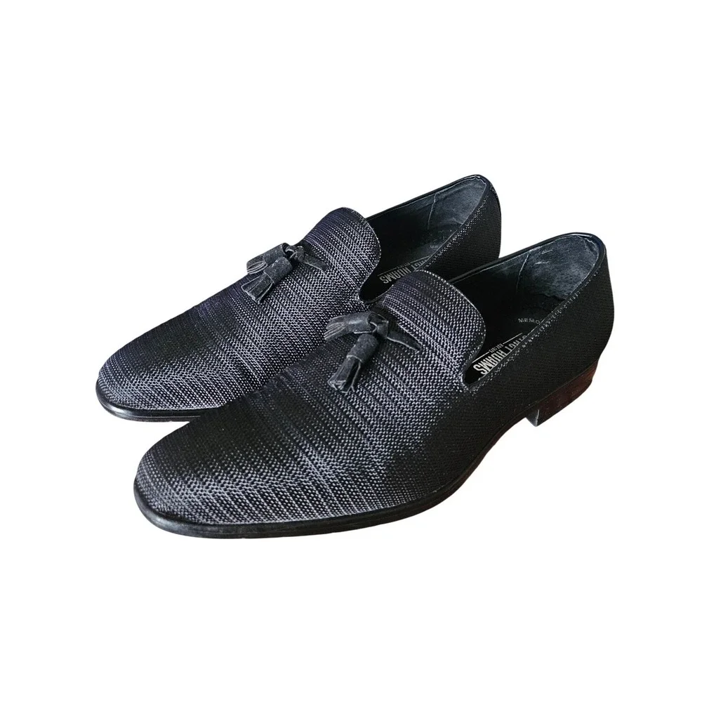 Stacy Adams Mens Black Tassel Loafers Textured Dress Shoes Size 7M
